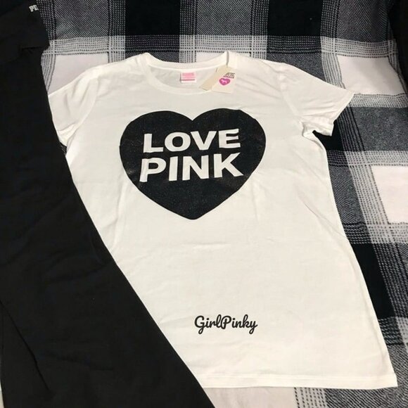 victoria secret PINK flare foldover leggings WITH LOGO TEE SIZE MEDIUM - Picture 3 of 9